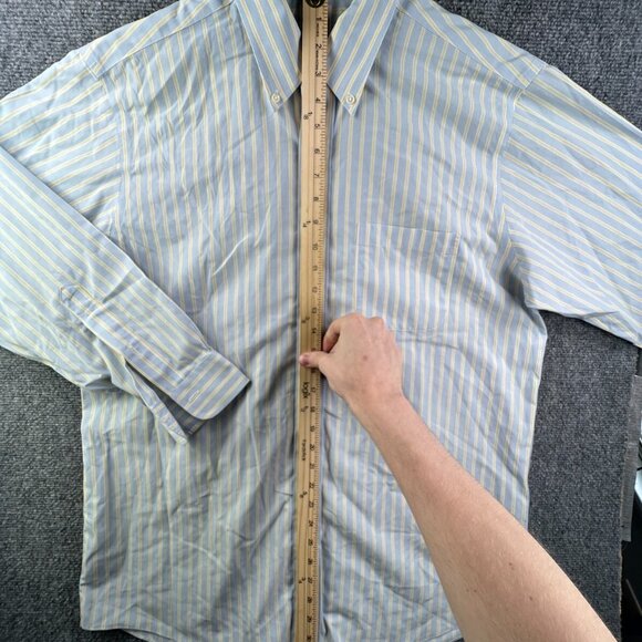 Brooks Brothers Men’s Button Up Shirt Long Sleeve Blue Yellow Striped 16 32/33 - Picture 3 of 11